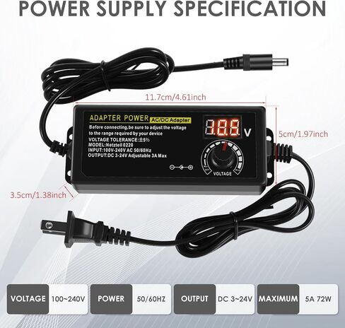 إمدادات محول الطاقة العالمي 3V ~ 24V 72W متغير قابل للتعديل 3V 5V 9V 12V 18V 20V 24V AC/DC تبديل الشاحن ، 100V-240V AC إلى محول DC مع 14 نصيحة وشاشة LCD الجهد in Kuwait