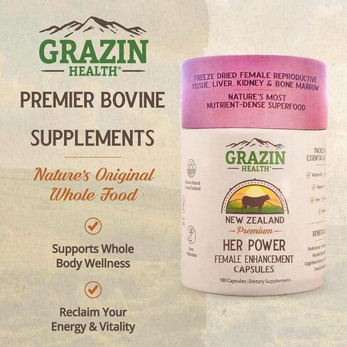 Grazin Health - Grass Fed Beef Liver from New Zealand - Freeze Dried 3000mg per Serving (500mg per Capsule) (30 Servings) in Kuwait