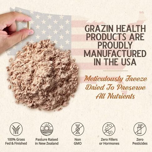 Grazin Health - Grass Fed Beef Liver from New Zealand - Freeze Dried 3000mg per Serving (500mg per Capsule) (30 Servings) in Kuwait