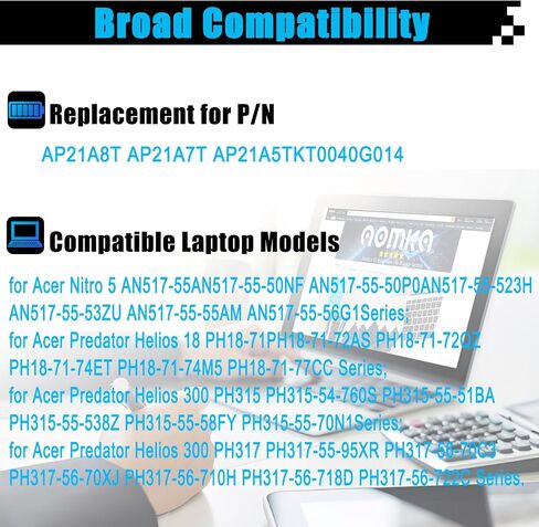 AP21A8T AP21A7T استبدال بطارية الكمبيوتر المحمول لـ Acer Nitro 5 AN517-55 HELIOS 300 PH317-56 PH315-54-55 PH315-55-75K6 PH315-55-78LF PH317-56-7LY PH317-56- 90WH in Saudi Arabia