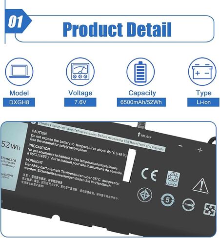 Dentsing 52Wh DXGH8 Laptop Battery for XPS 13 9370 9380 7390 2019 13 7000 7390 7391 2-in-1 5390 5391 14 7400 7490 Latitude 3301 5390 5391 7400 7490 Series Notebook G8VCF P82 in Saudi Arabia