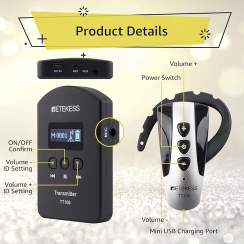 Retekess TT106 Tour Guide Audio Systems, Simultaneous Interpretation,150m/492ft, Support 2 Transmitter in One Group,Tour Guide Headsets for School,Church, Resorts (2 Transmitters 30 Receivers) in Saudi Arabia