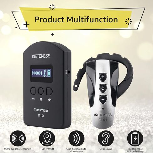 Retekess TT106 Tour Guide Audio Systems, Simultaneous Interpretation,150m/492ft, Support 2 Transmitter in One Group,Tour Guide Headsets for School,Church, Resorts (2 Transmitters 30 Receivers) in Saudi Arabia