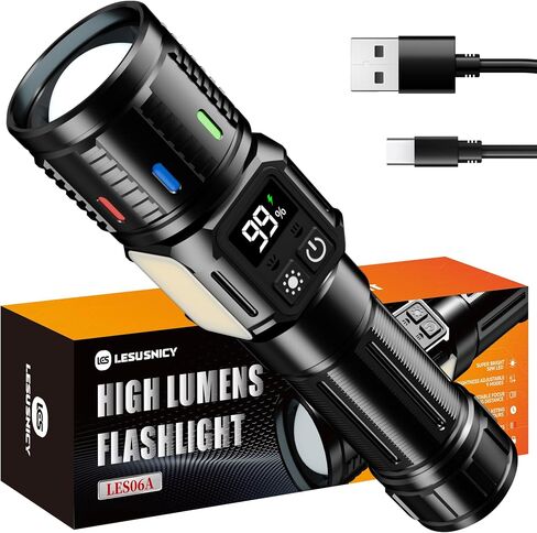 المصابيح الكهربائية القابلة لإعادة الشحن عالية Lumens 2000 طويلة المدى ، فائقة LED LED LED شاشة USB C LCD طويلة ، ومصدر ضوء مزدوج مع ضوء أحمر ، للتخييم في حالات الطوارئ in Kuwait