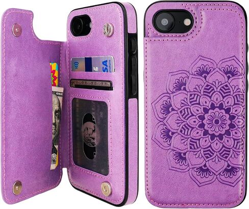 Vaburs Compatible with iPhone 16e/17e Case Wallet with Card Holder, Embossed Mandala Pattern Flower PU Leather Double Buttons Flip Shockproof Cover for Magnetic Car Mount 6.1 Inch (Dark Green) in Saudi Arabia