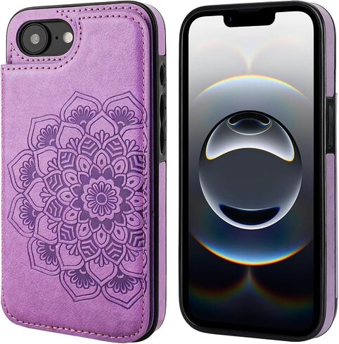 Vaburs Compatible with iPhone 16e/17e Case Wallet with Card Holder, Embossed Mandala Pattern Flower PU Leather Double Buttons Flip Shockproof Cover for Magnetic Car Mount 6.1 Inch (Dark Green) in Saudi Arabia