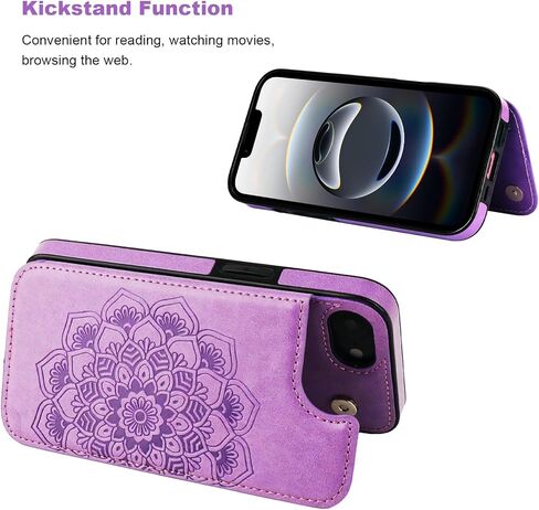 Vaburs Compatible with iPhone 16e/17e Case Wallet with Card Holder, Embossed Mandala Pattern Flower PU Leather Double Buttons Flip Shockproof Cover for Magnetic Car Mount 6.1 Inch (Dark Green) in Saudi Arabia