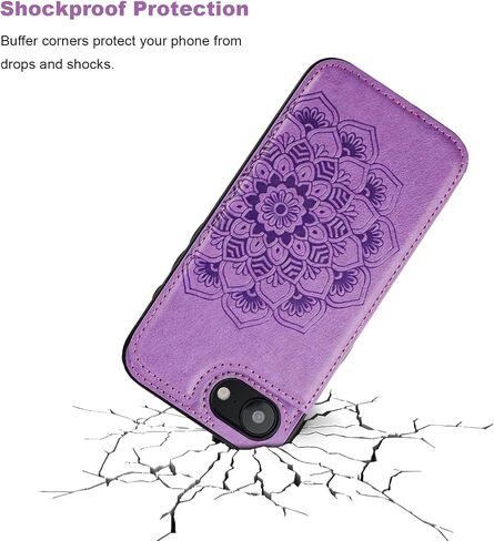 Vaburs Compatible with iPhone 16e/17e Case Wallet with Card Holder, Embossed Mandala Pattern Flower PU Leather Double Buttons Flip Shockproof Cover for Magnetic Car Mount 6.1 Inch (Dark Green) in Saudi Arabia