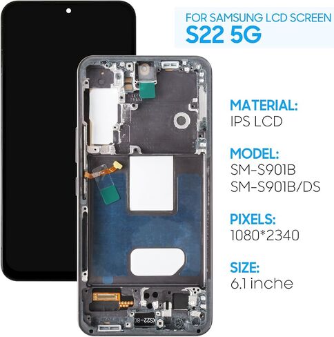 استبدال الشاشة لـ Samsung Galaxy S22 5G (TFT ، الإصدار الأمريكي) SM-S901 SM-G901U SM-G901A SM-G901W 6.1 "شاشة LCD Display Touch Digitizer Assembly-الذهب مع إطار-أدوات in Kuwait