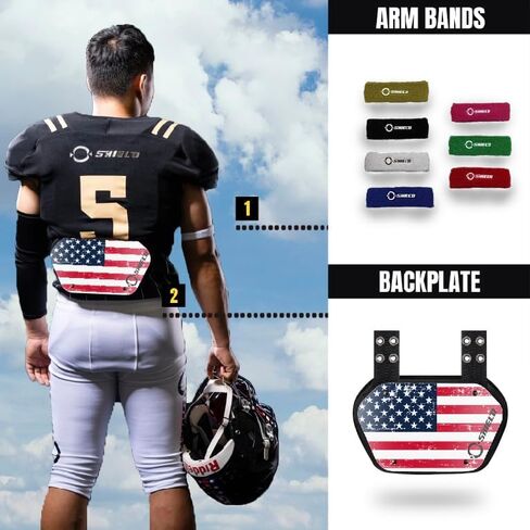 Silver Chrome American Flag 1.0 Football Back Plate, Lower Back Pads for Football Players, Rear Protector, Adult Fit in Kuwait