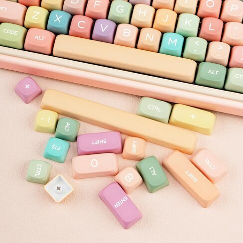 PBT Keycaps ، Blue White Brown Keycaps 60 65 75 100 في المئة ، صبغة مقدمة من الصبغة ، موضوع الشوكولاتة المخصص 130 مفتاح ، ملف تعريف FOA لـ 61/68/84/87/98/100 Cherry Gateron MX Mechanical in Kuwait