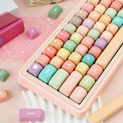 PBT Keycaps ، Blue White Brown Keycaps 60 65 75 100 في المئة ، صبغة مقدمة من الصبغة ، موضوع الشوكولاتة المخصص 130 مفتاح ، ملف تعريف FOA لـ 61/68/84/87/98/100 Cherry Gateron MX Mechanical in Kuwait