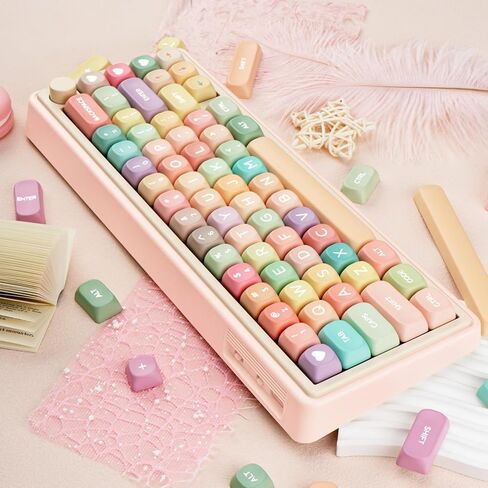 PBT Keycaps ، Blue White Brown Keycaps 60 65 75 100 في المئة ، صبغة مقدمة من الصبغة ، موضوع الشوكولاتة المخصص 130 مفتاح ، ملف تعريف FOA لـ 61/68/84/87/98/100 Cherry Gateron MX Mechanical in Kuwait