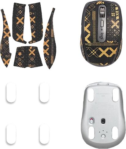 شريط قبضة الماوس لـ Logitech MX في أي مكان 3/3s ، حواف منحنية مدورة ، تزلج أقدام الماوس ، مجموعة ترقية الفئران المهنية المقاومة للعرق (لوحة القدم + الشريط الأسود الذهب) in Saudi Arabia