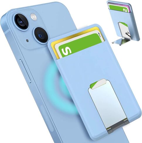 محفظة حامل بطاقات مغناطيسية من Miimall مع مسند MagSafe، محفظة MagSafe لهاتف iPhone 14 Pro Max/14 Pro/14 Plus، حامل بطاقات بجيوب سيليكون مع حامل معدني لهاتف iPhone 14، 13، 12، Mini (أزرق داكن) in Kuwait