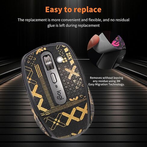 شريط قبضة الماوس لـ Logitech MX في أي مكان 3/3s ، حواف منحنية مدورة ، تزلج أقدام الماوس ، مجموعة ترقية الفئران المهنية المقاومة للعرق (لوحة القدم + الشريط الأسود الذهب) in Saudi Arabia