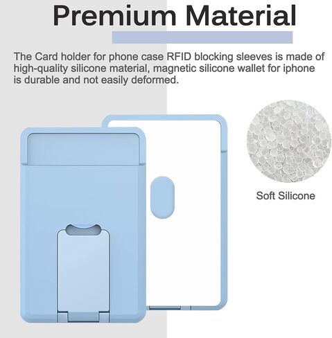 محفظة حامل بطاقات مغناطيسية من Miimall مع مسند MagSafe، محفظة MagSafe لهاتف iPhone 14 Pro Max/14 Pro/14 Plus، حامل بطاقات بجيوب سيليكون مع حامل معدني لهاتف iPhone 14، 13، 12، Mini (أزرق داكن) in Kuwait