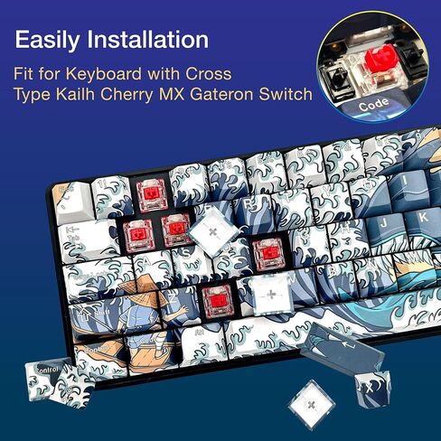 Gunmjo PBT Dye-Sublimation Ocean Wave Keycaps للوحة مفاتيح الألعاب مع لوحة المفاتيح الميكانيكية MX in Kuwait