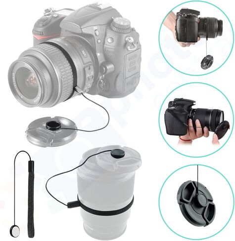 Front Center Pinch Lens Cap Cover Protector + Cap Keeper + Cleaning Cloth for Rokinon 24mm F/1.4 Aspherical Wide Angle Lens in Saudi Arabia