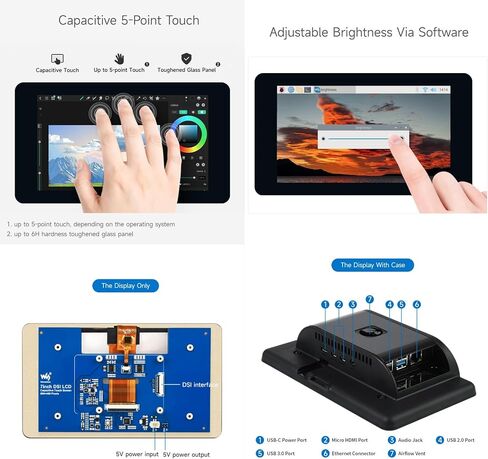 WAVESHARE 7INCH CAPACITIVE TOUCH ، 800 × 480 ، يدعم Raspberry PI 5/4B/3B+/3A+/3B/2B/B+/A+، CM3/3+/4 ، بدون حالة in Saudi Arabia