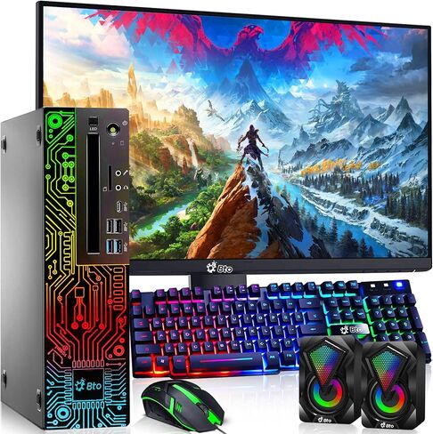 BTO RGB Gaming Desktop PC - Intel I5 8th Gen Processor - 16GB RAM - 512GB SSD - NVIDIA GEFORCE GT 1030 DDR5 - شاشة جديدة على مدار 24 بوصة - WIFI - Windows 11 Pro - Computer Tower for PC Gamer (متجدد) in Kuwait
