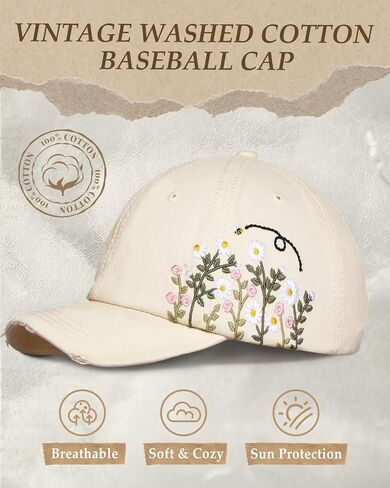 Flafens Womens Baseball Caps - Cute Baseball Hat Vintage Distressed Low Profile Embroidered Cotton Ladies Ball Ballcap in Kuwait