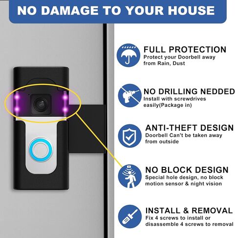No-Drilling Anti-Theft Video Doorbell Mount for Ring Battery Doorbell Pro/Plus/Video Doorbell 1/2/3/4/Plus/2nd(2020 Release), No Block Sensor Mounting Bracket for Home/Apartments/Businesses/Dorm in Saudi Arabia
