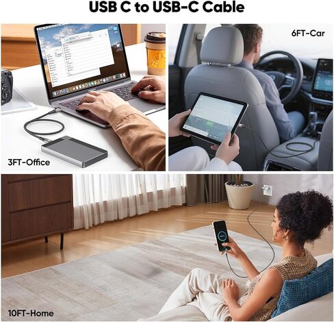 USB C Portable Monitor Cable 6FT 2Pack,USB 3.2 Gen 2x2 Cable 20Gbps,4K,100W in Saudi Arabia