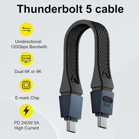 Poyiccot Short USB C Cable 5inch ، عالي السرعة 80 جيجابت في الثانية ، عرض النطاق الترددي 120 جيجابت في الثانية ، PD 240W ، كابل Thunderbolt 5 مقابل 16K ، 8K/6K ، USB C الحبل الأسود ، من أجل Thunderbolt 4/3 ، USB 4 ، SSD ، MacBook ، MacBook in Kuwait