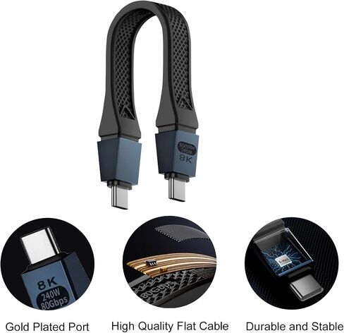 Poyiccot Short USB C Cable 5inch ، عالي السرعة 80 جيجابت في الثانية ، عرض النطاق الترددي 120 جيجابت في الثانية ، PD 240W ، كابل Thunderbolt 5 مقابل 16K ، 8K/6K ، USB C الحبل الأسود ، من أجل Thunderbolt 4/3 ، USB 4 ، SSD ، MacBook ، MacBook in Kuwait