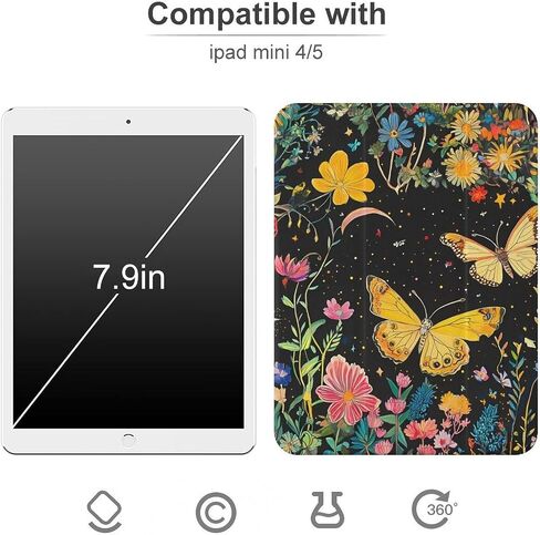 y2k الفراشة الزهور daisy case مع حامل القلم نحيف خفيفة الوزن trifold موقف متوافق مع iPad mini 4/5/6 mini4/5 （7.9in） in Kuwait