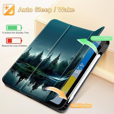 Tuiklol Case for iPad 11 inch (A16 Chip) 2025 Generation 11th / iPad 10.9 inch 2022 10th Gen,Slim Stand Hard Case Pencil Holder with TPU Back Cover & Trifold Stand & Auto Wake/Sleep, Night Forest in Saudi Arabia