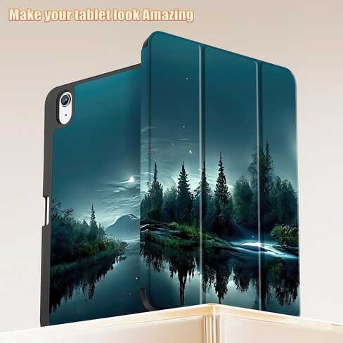 Tuiklol Case for iPad 11 inch (A16 Chip) 2025 Generation 11th / iPad 10.9 inch 2022 10th Gen,Slim Stand Hard Case Pencil Holder with TPU Back Cover & Trifold Stand & Auto Wake/Sleep, Night Forest in Saudi Arabia
