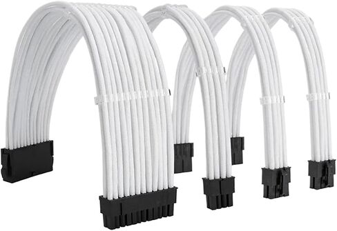 ATX Case Computer Power Extension Cord Nylon Braided Mesh Curved Wire 4-Piece Set 18AWG Tinned Copper Wire 24 Pin PCI-E 8 Pin(Kit A Black) in Saudi Arabia
