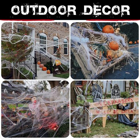Spider Webs Halloween Decorations,300Sqft Spider Webs with50 Fake Spiders,Stretchable DIY Cobwebs for Indoor/Outdoor Scary Atmosphere,Outside Garden Window Yard Tree home office Parties,Haunted Houses in Saudi Arabia