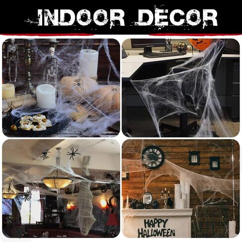 Spider Webs Halloween Decorations,300Sqft Spider Webs with50 Fake Spiders,Stretchable DIY Cobwebs for Indoor/Outdoor Scary Atmosphere,Outside Garden Window Yard Tree home office Parties,Haunted Houses in Saudi Arabia