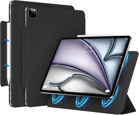 Magnetic Case for iPad Air 13 inch 2024 & iPad Pro 12.9 inch 6th/5th Gen (2022/2021) |Auto Sleep/Wake | Pencil Pro & USB-C | Lightweight Non-Slip PU Leather Protective Cover (Gray) in Kuwait