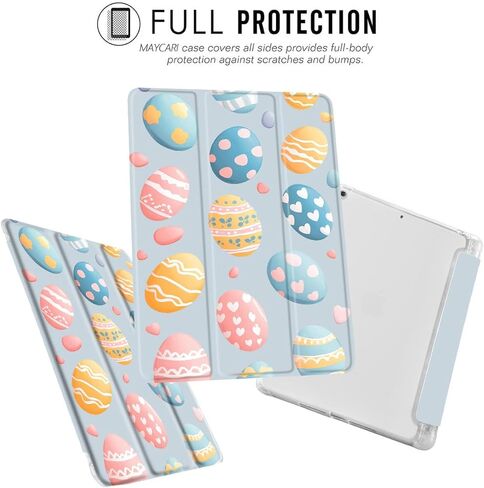 MAYCARI Cross Flowers Fashion Case for iPad 10.9 inch 2022 with Pencil Holder, Easter Original Pattern iPad 10th Generation Soft TPU Back Protective Cover Shell, Auto Sleep/Wake Slim Shell - White in Kuwait