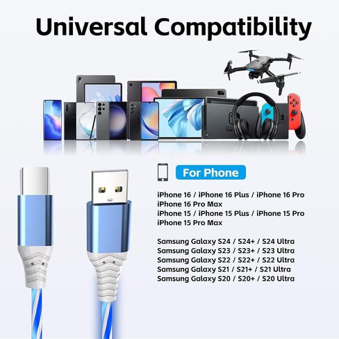 3.3FT USB C Charging Cable, Ambient RGB Light Up Charger Cord, Compatible with Samsung Galaxy, iPhone 16/15, iPad, and More in Saudi Arabia