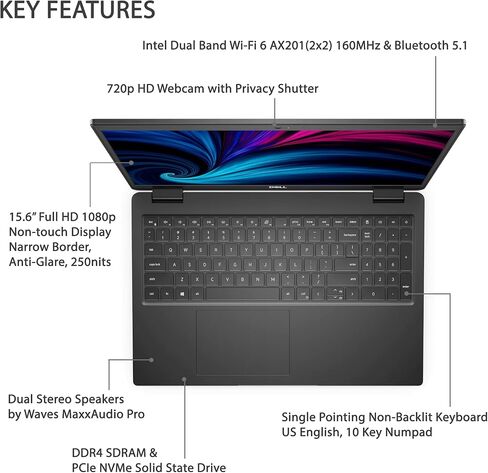 Dell Business Laptop Latitude 3520 ، 15.6 "عرض FHD ، Intel I7-1165G7 ، 32GB RAM ، 1 تيرابايت SSD ، كاميرا الويب ، USB-C ، HDMI ، Wi-Fi 6 ، Windows 11 Pro in Kuwait