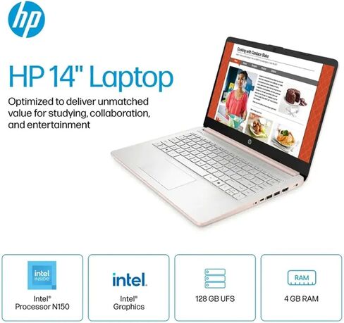 HP 2025 Latest 14" Laptop for Student Business, Intel N150 CPU(Beats N4120), 4GB RAM, 384GB Storage(128GB UFS+256GB MSD), Wi-Fi 6, Copilot AI, 1 Year Office 365, Windows 11 Pro, Sky Blue in Kuwait