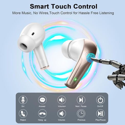 Wireless Earbuds, Bluetooth 5.4 Headphones in Ear, Mini Bluetooth Earbuds HiFi Stereo Deep Bass with 4 ENC Noise Cancelling Mic, Wireless Ear Buds 47H Long Playtime LED IP7 Waterproof USB-C White Gold in Kuwait