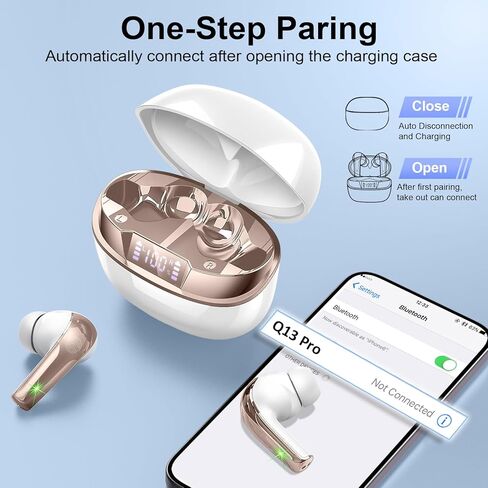 Wireless Earbuds, Bluetooth 5.4 Headphones in Ear, Mini Bluetooth Earbuds HiFi Stereo Deep Bass with 4 ENC Noise Cancelling Mic, Wireless Ear Buds 47H Long Playtime LED IP7 Waterproof USB-C White Gold in Kuwait