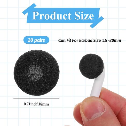 40 PCS سماعة الرأس تغطي الإسفنج الرغوي سمح أذن ناعم أذن نصيحة أذن براعم الاستبدال لقطر أذن قطر 15 مم-20 مم (أسود) in Kuwait