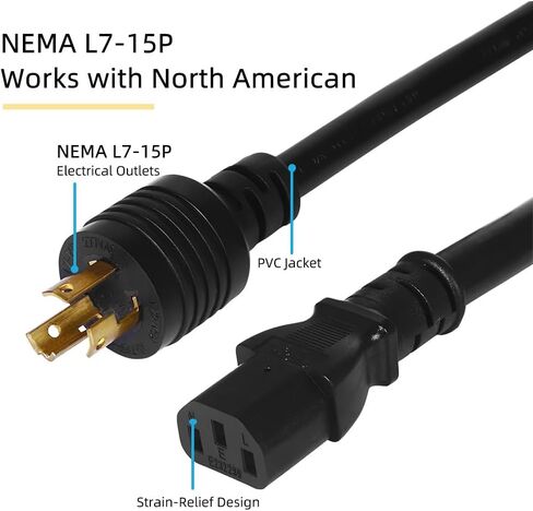 Lucius Huck Duty 14awg AC سلك ، NEMA L7-15p إلى نهاية الأسلاك العارية ، 277VAC/10A ، 5 أمتار (16.4 قدم) للخيام النمو ، إضاءة المستودعات ، المعدات الصناعية in Saudi Arabia