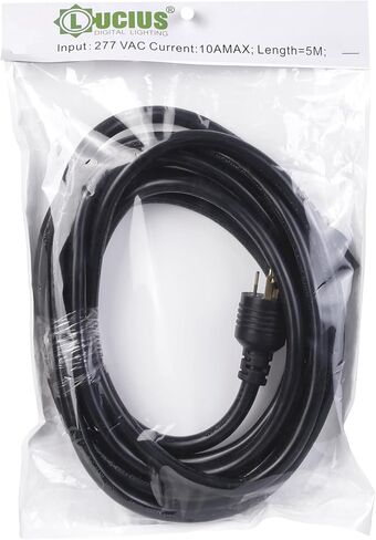 Lucius Huck Duty 14awg AC سلك ، NEMA L7-15p إلى نهاية الأسلاك العارية ، 277VAC/10A ، 5 أمتار (16.4 قدم) للخيام النمو ، إضاءة المستودعات ، المعدات الصناعية in Saudi Arabia