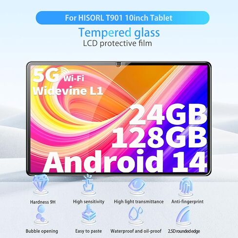 حامي الشاشة لـ Hisorl T901 Tablet 10inch ، HD Glass Hedged ، 9H صلابة ، خدش ، واقي أفلام زجاجية مضادة للأصفر ، و GASS GANGER FILD HISORL T901 [2 Pack] in Kuwait
