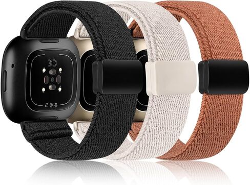 Toyouths 3 Pack Magnetic Stepratty Band متوافق مع Fitbit Versa 4/Fitbit Versa 3/Sense 2/Sense Smartwatch ، Soft Swastic Swastic Nylon Sport Loop Strap للنساء الرجال in Saudi Arabia