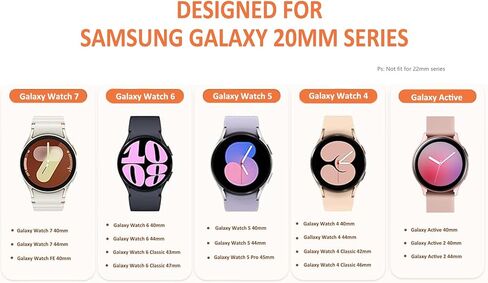 فرقة سوار مع سحر لطيف متوافق مع Samsung Galaxy Watch 7 6 5 4 Fe 40mm 44mm/5 Pro 45mm/6 Classic 43mm 47mm/4 Classic 42mm 46mm ، Galaxy Active 2 ، 20mm replication Strap للنساء in Kuwait