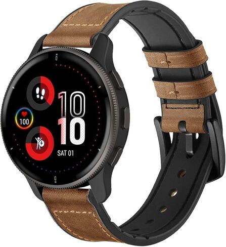 Leather Bands Compatible Garmin Vivoactive 4/Venu 3/Venu 2 45mm/Forerunner 255/265 Watch Bands, 22mm Silicone Leather Wristband for Women Men in Kuwait